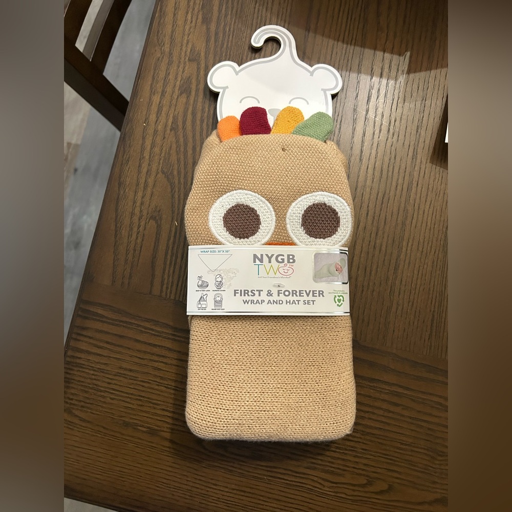 NYGB Baby swaddle wrap and hat- turkey THANKSGIVING